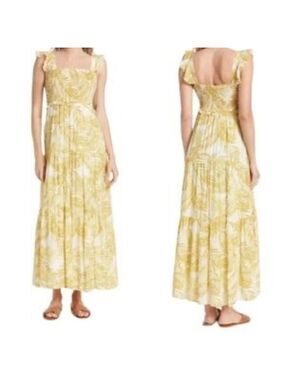 Nanette Lepore chartreuse shirred bodice tiered maxi sundress Size 14 summer